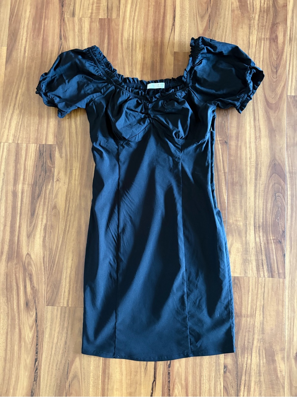 Active USA Black Puff Sleeve Mini Dress